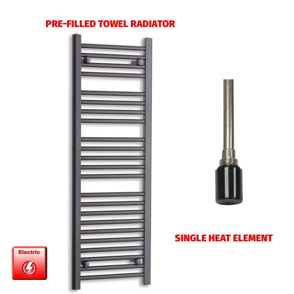 Single Heat Element 400 x 1200 Flat Black Pre-Filled Electric Towel Radiator
