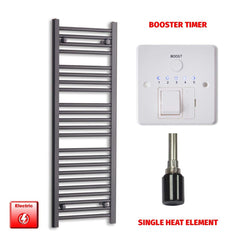 Single Heat Element + Booster Timer 400 x 1200 Flat Black Pre-Filled Electric Towel Radiator