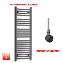 Thermostatic Element 400 x 1200 Flat Black Pre-Filled Electric Towel Radiator