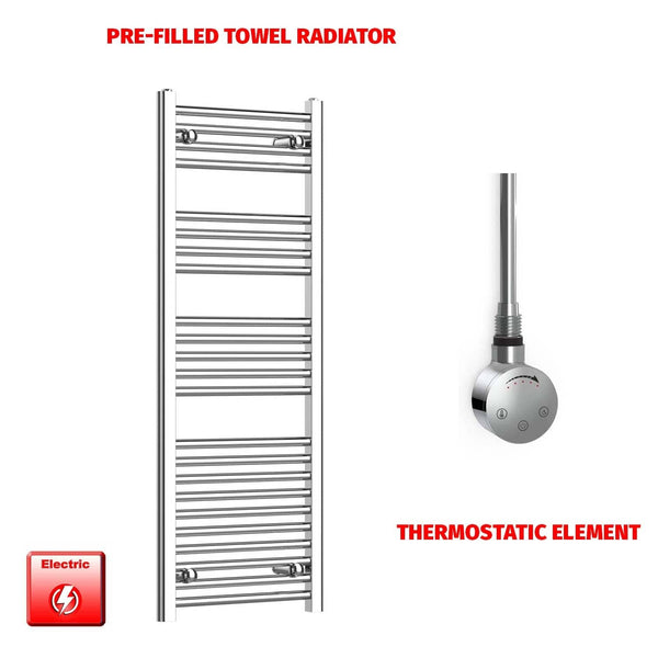 Straight / Thermostatic Element 400 x 1200 Flat Chrome Pre-Filled Electric Towel Radiator
