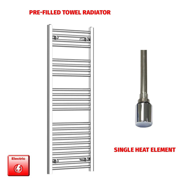 Straight / Single Heat Element 400 x 1200 Flat Chrome Pre-Filled Electric Towel Radiator