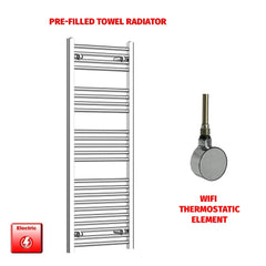 Straight / ER-Wifi Thermostatic 400 x 1200 Flat Chrome Pre-Filled Electric Towel Radiator