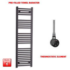 Thermostatic Element 400 x 1400 Flat Black Pre-Filled Electric Towel Radiator