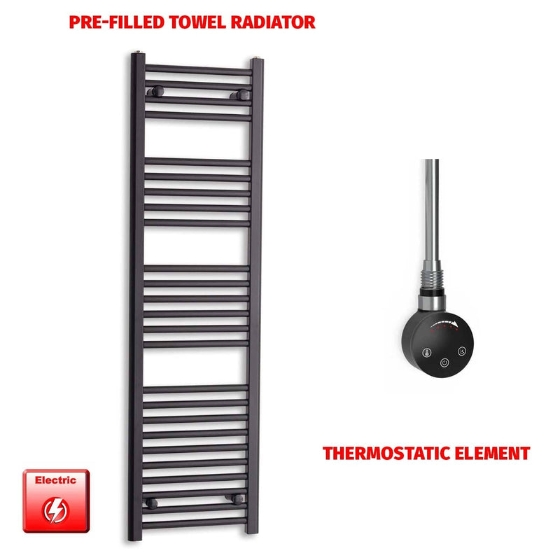 Thermostatic Element 400 x 1400 Flat Black Pre-Filled Electric Towel Radiator