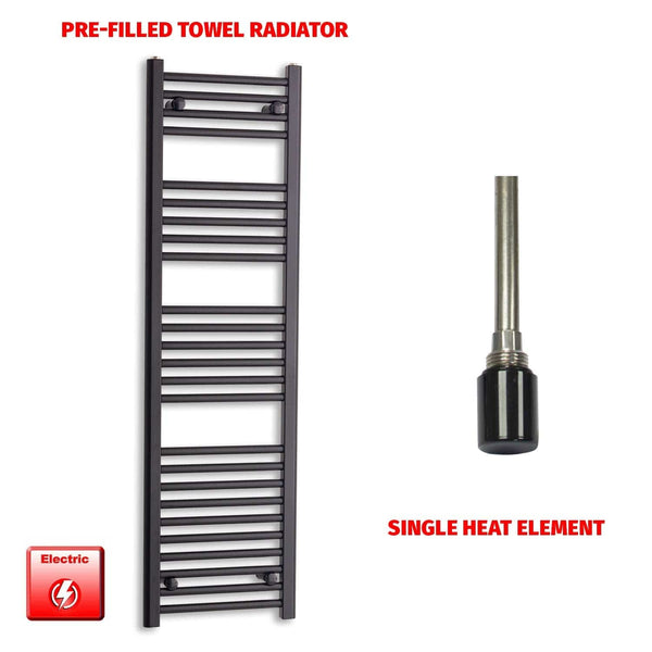 Single Heat Element 400 x 1400 Flat Black Pre-Filled Electric Towel Radiator