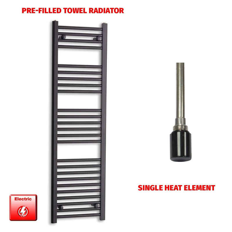 Single Heat Element 400 x 1400 Flat Black Pre-Filled Electric Towel Radiator