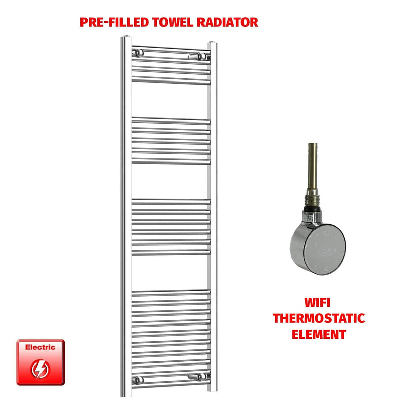 ER-Wifi Thermostatic 400 x 1400 Flat Chrome Electric Towel Rail Pre-Filled HTR