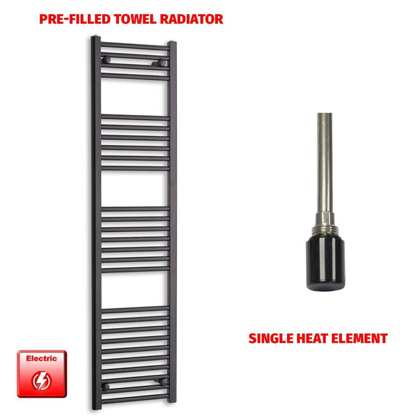 Single Heat Element 400 x 1600 Flat Black Pre-Filled Electric Towel Radiator HTR