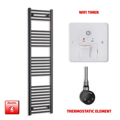 Thermostatic Element + Wifi Timer 400 x 1600 Flat Black Pre-Filled Electric Towel Radiator HTR
