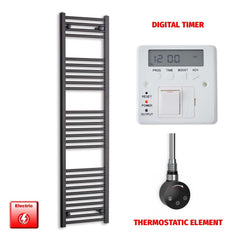 Thermostatic Element + Digital Timer 400 x 1600 Flat Black Pre-Filled Electric Towel Radiator HTR