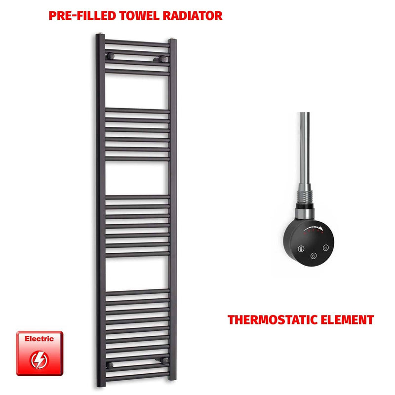 Thermostatic Element 400 x 1600 Flat Black Pre-Filled Electric Towel Radiator HTR