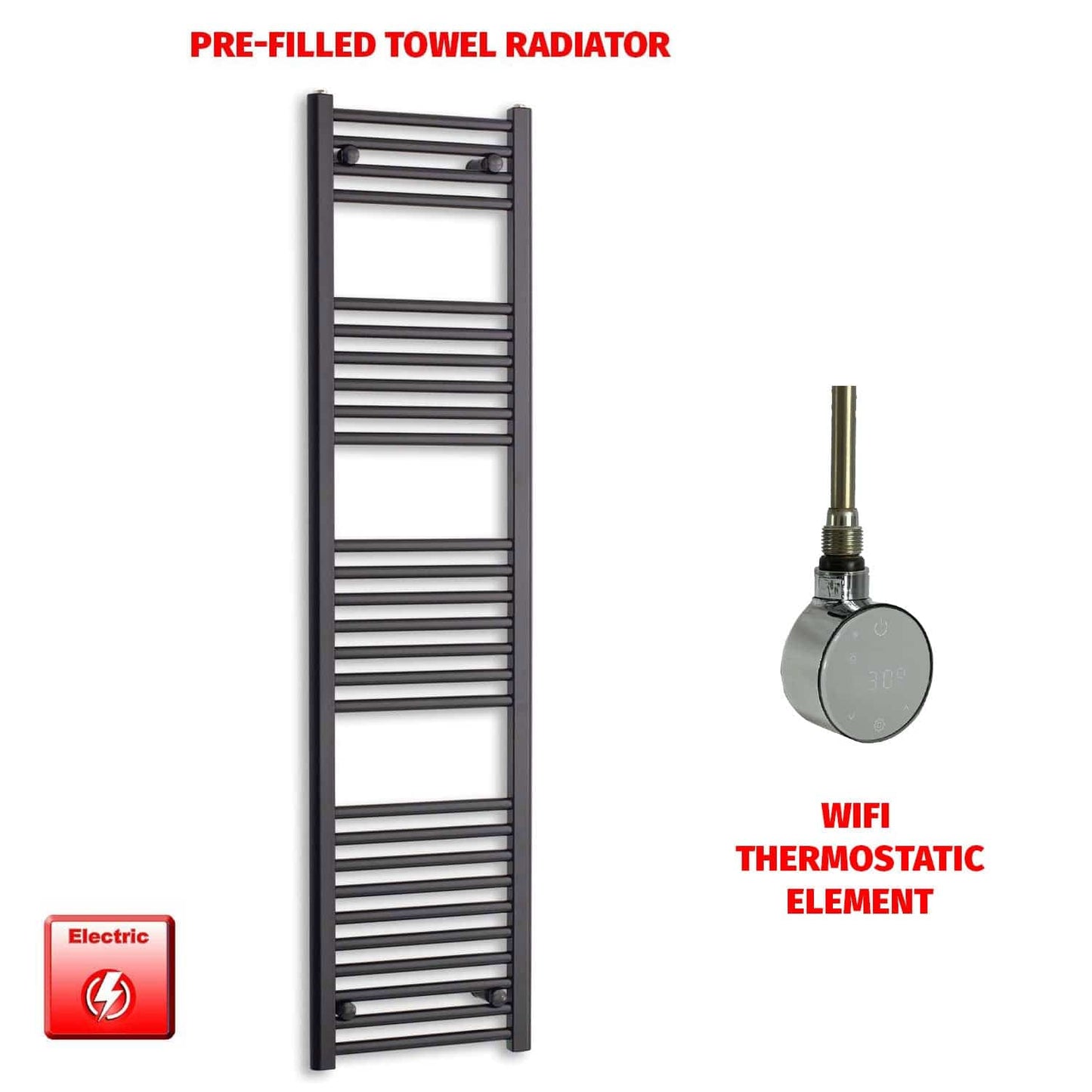 ER-Wifi Thermostatic 400 x 1600 Flat Black Pre-Filled Electric Towel Radiator HTR