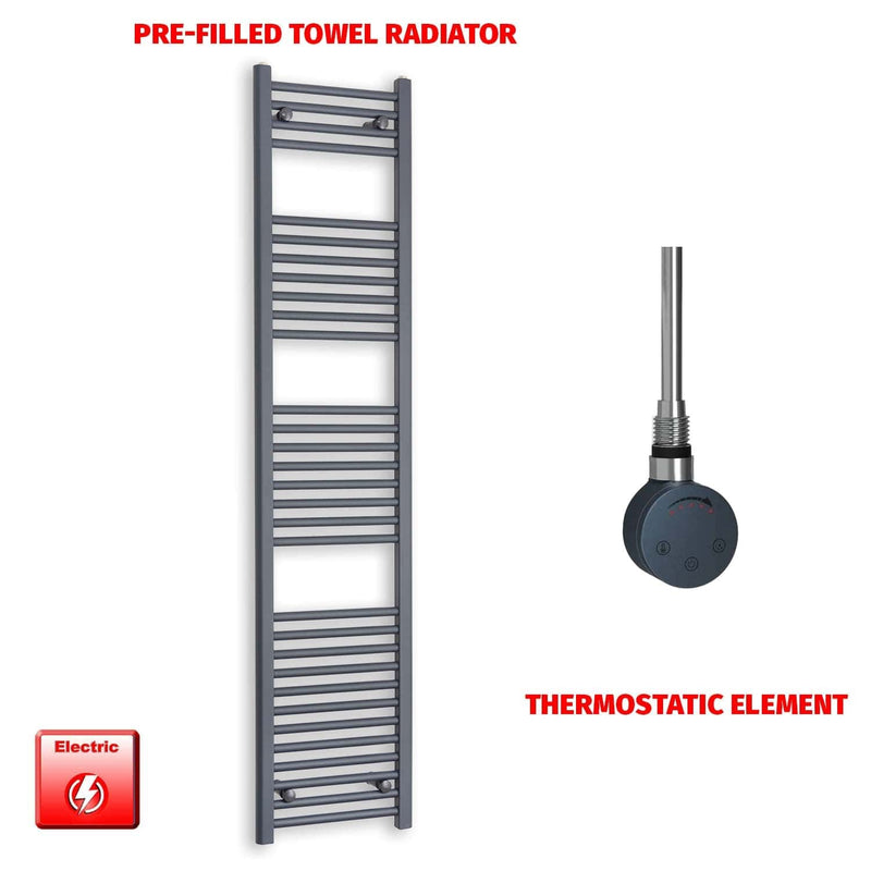 Thermostatic Element 400 x 1800 Flat Anthracite Pre-Filled Electric Towel Rail