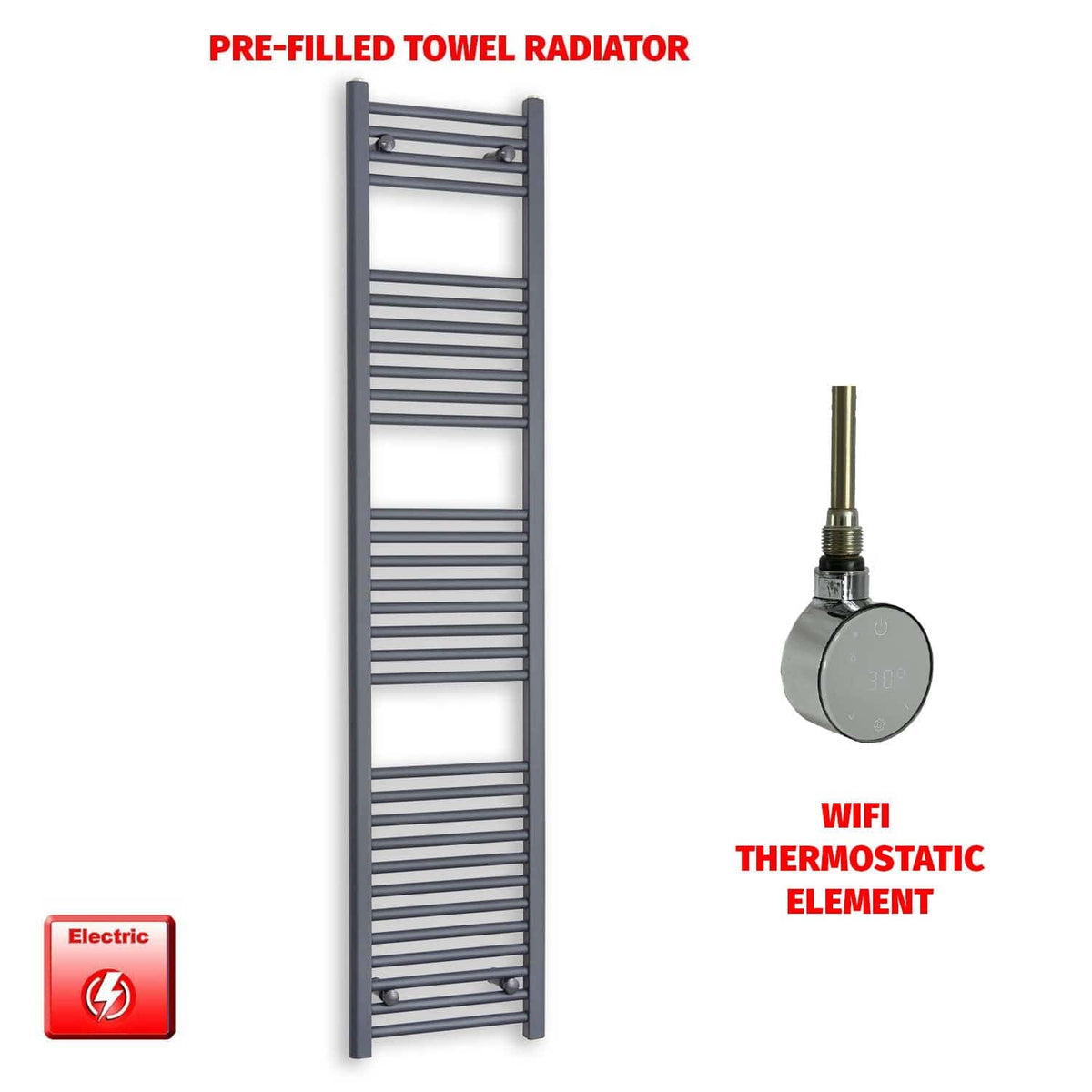 ER-Wifi Thermostatic 400 x 1800 Flat Anthracite Pre-Filled Electric Towel Rail