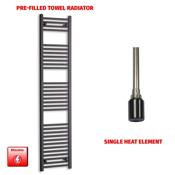 Single Heat Element 400 x 1800 Flat Black Pre-Filled Electric Towel Radiator