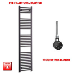 Thermostatic Element 400 x 1800 Flat Black Pre-Filled Electric Towel Radiator