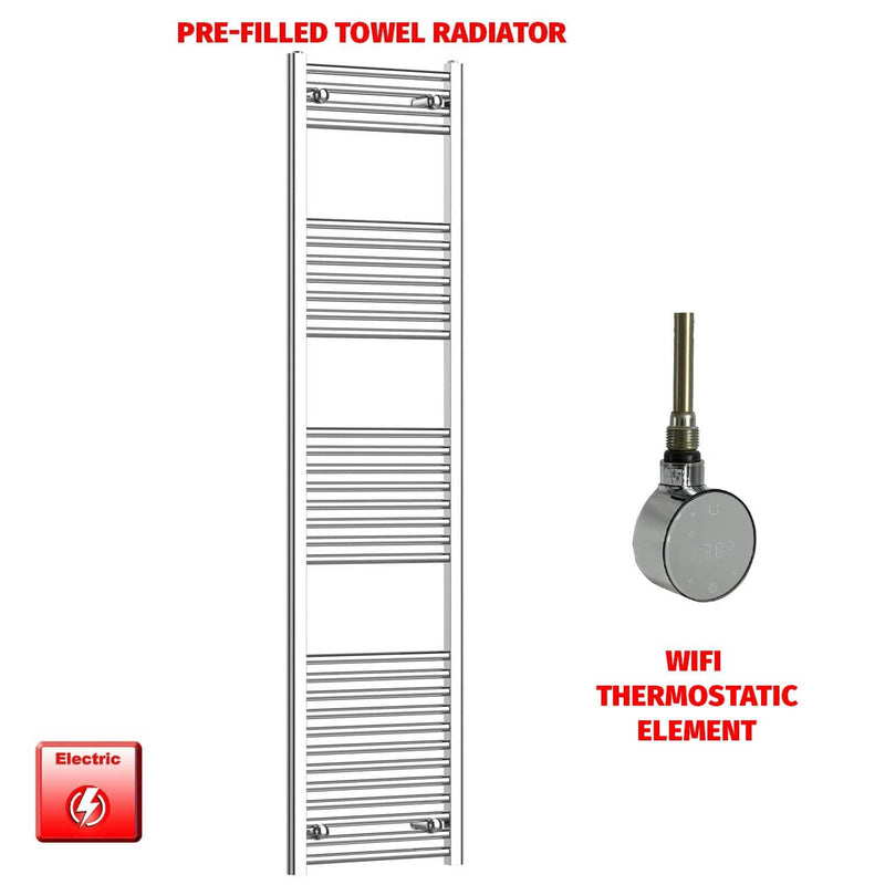 Straight / ER-Wifi Thermostatic 400 x 1800 Flat Chrome Pre-Filled Electric Towel Radiator