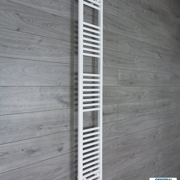 With Straight Valve 400 x 1800mm High Flat White Heated Towel Rail Radiator HTR