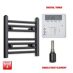 Single Heat Element + Digital Timer 400 x 400 Flat Black Pre-Filled Electric Towel Rail Radiator