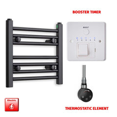 Thermostatic Element + Booster Timer 400 x 400 Flat Black Pre-Filled Electric Towel Rail Radiator