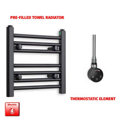 Thermostatic Element 400 x 400 Flat Black Pre-Filled Electric Towel Rail Radiator