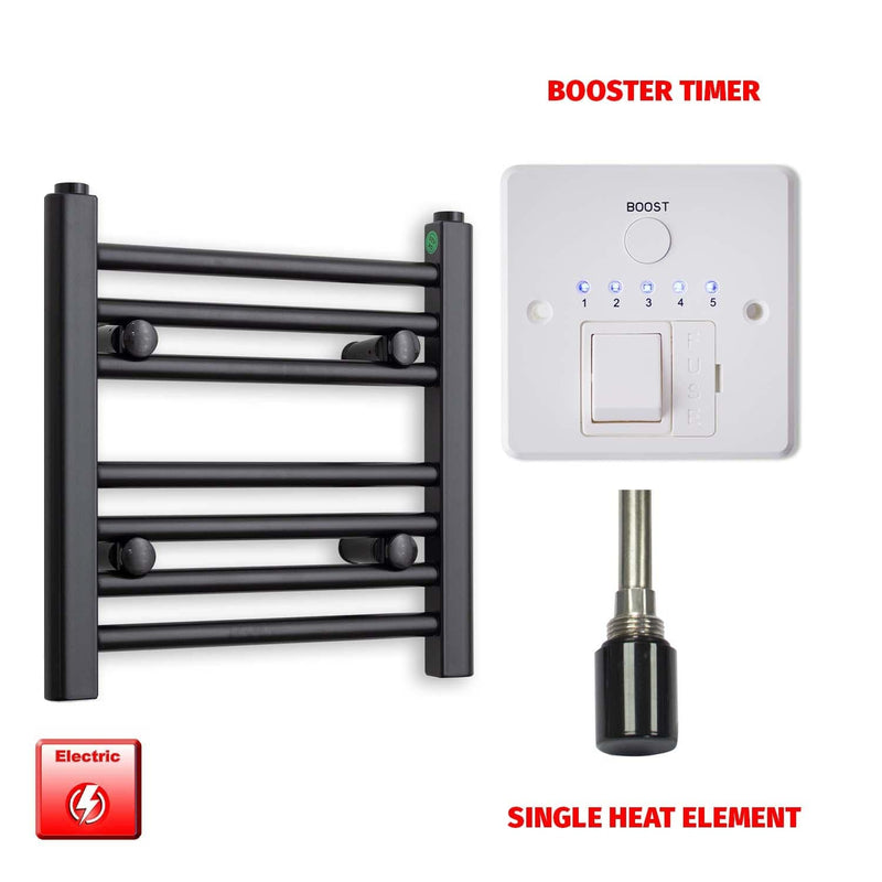 Single Heat Element + Booster Timer 400 x 400 Flat Black Pre-Filled Electric Towel Rail Radiator