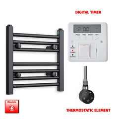 Thermostatic Element + Digital Timer 400 x 400 Flat Black Pre-Filled Electric Towel Rail Radiator