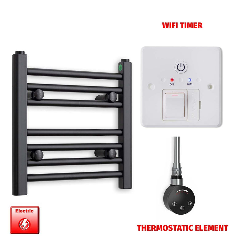Thermostatic Element + Wifi Timer 400 x 400 Flat Black Pre-Filled Electric Towel Rail Radiator