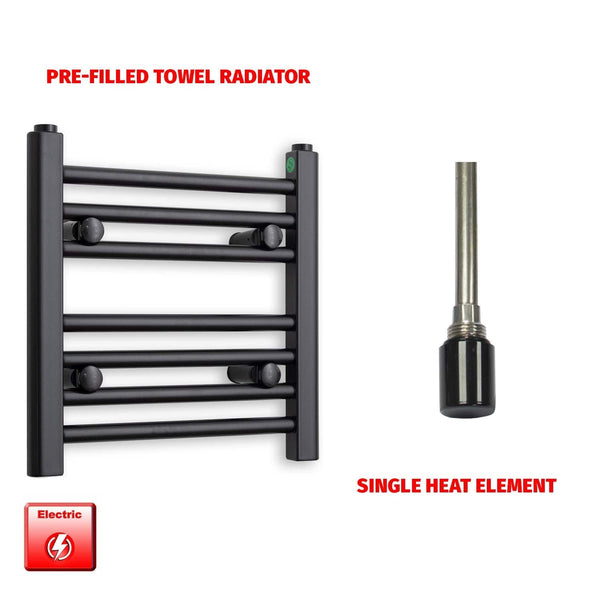 Single Heat Element 400 x 400 Flat Black Pre-Filled Electric Towel Rail Radiator