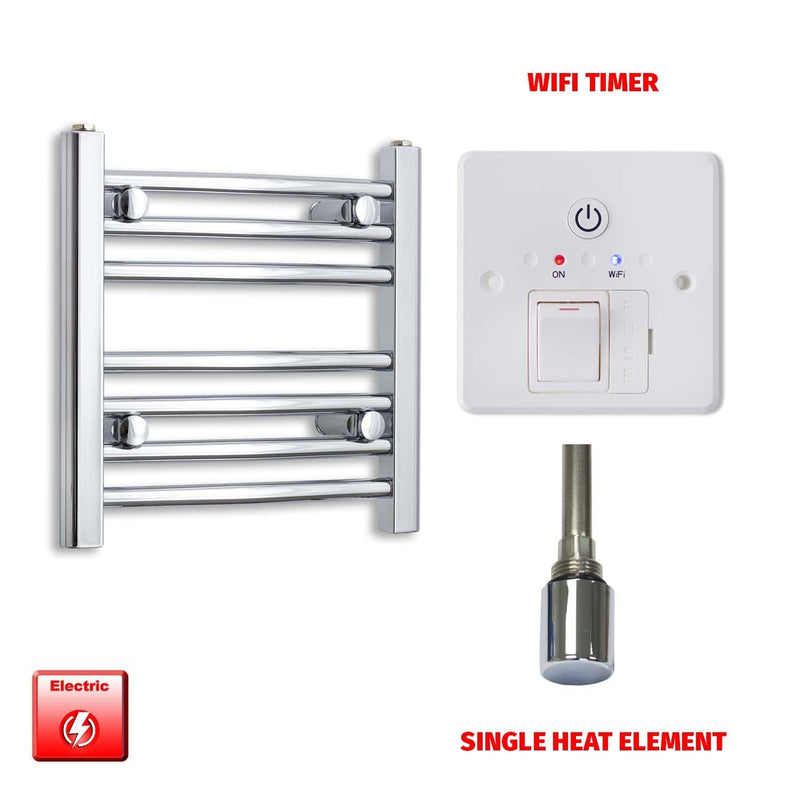 Straight / Single Heat Element + Wifi Timer 400 x 400 Flat Chrome Pre-Filled Electric Towel Radiator