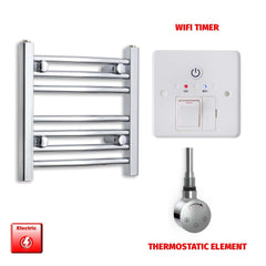 Straight / Thermostatic Element + Wifi Timer 400 x 400 Flat Chrome Pre-Filled Electric Towel Radiator