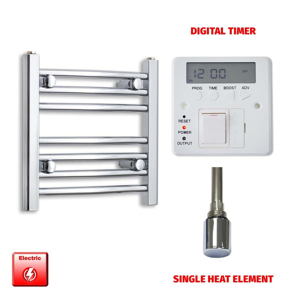 Straight / Single Heat Element + Digital Timer 400 x 400 Flat Chrome Pre-Filled Electric Towel Radiator