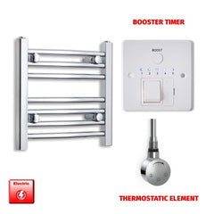 Straight / Thermostatic Element + Booster Timer 400 x 400 Flat Chrome Pre-Filled Electric Towel Radiator