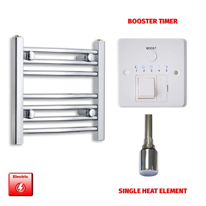 Straight / Single Heat Element + Booster Timer 400 x 400 Flat Chrome Pre-Filled Electric Towel Radiator
