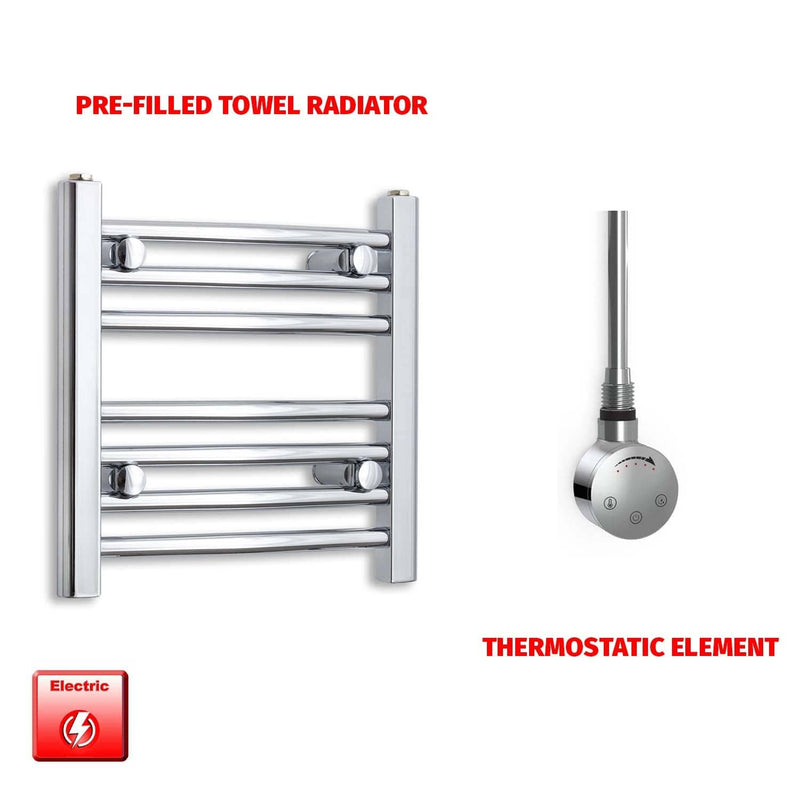 Straight / Thermostatic Element 400 x 400 Flat Chrome Pre-Filled Electric Towel Radiator