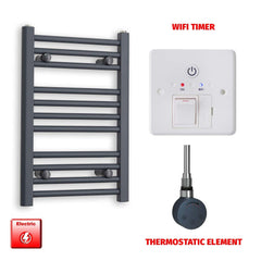 Thermostatic Element + Wifi Timer 400 x 600 Flat Anthracite Pre-Filled Electric Towel Rail
