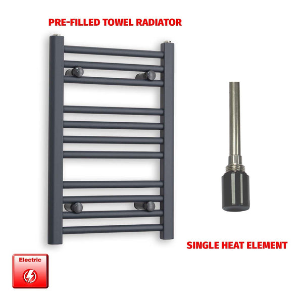 Single Heat Element 400 x 600 Flat Anthracite Pre-Filled Electric Towel Rail