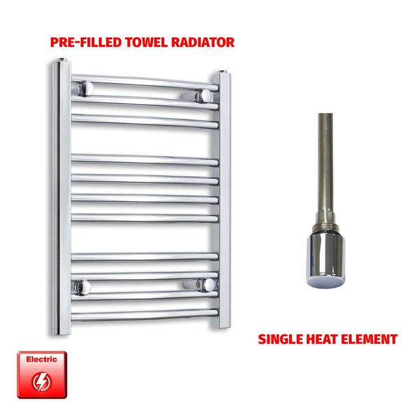 Straight / Single Heat Element 400 x 600 Flat Chrome Pre-Filled Electric Towel Radiator