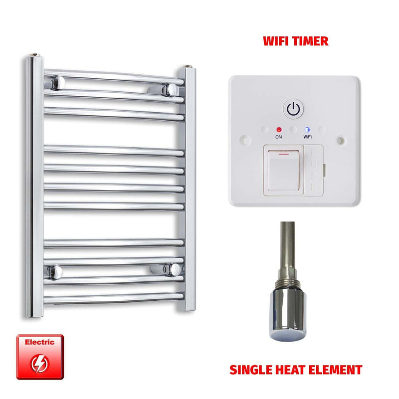Straight / Single Heat Element + Wifi Timer 400 x 600 Flat Chrome Pre-Filled Electric Towel Radiator