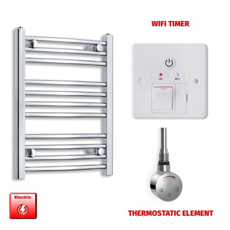 Straight / Thermostatic Element + Wifi Timer 400 x 600 Flat Chrome Pre-Filled Electric Towel Radiator