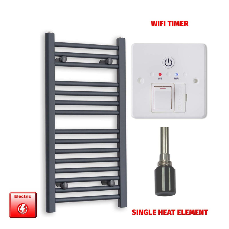 Single Heat Element + Wifi Timer 400 x 800 Flat Anthracite Pre-Filled Electric Towel Radiator