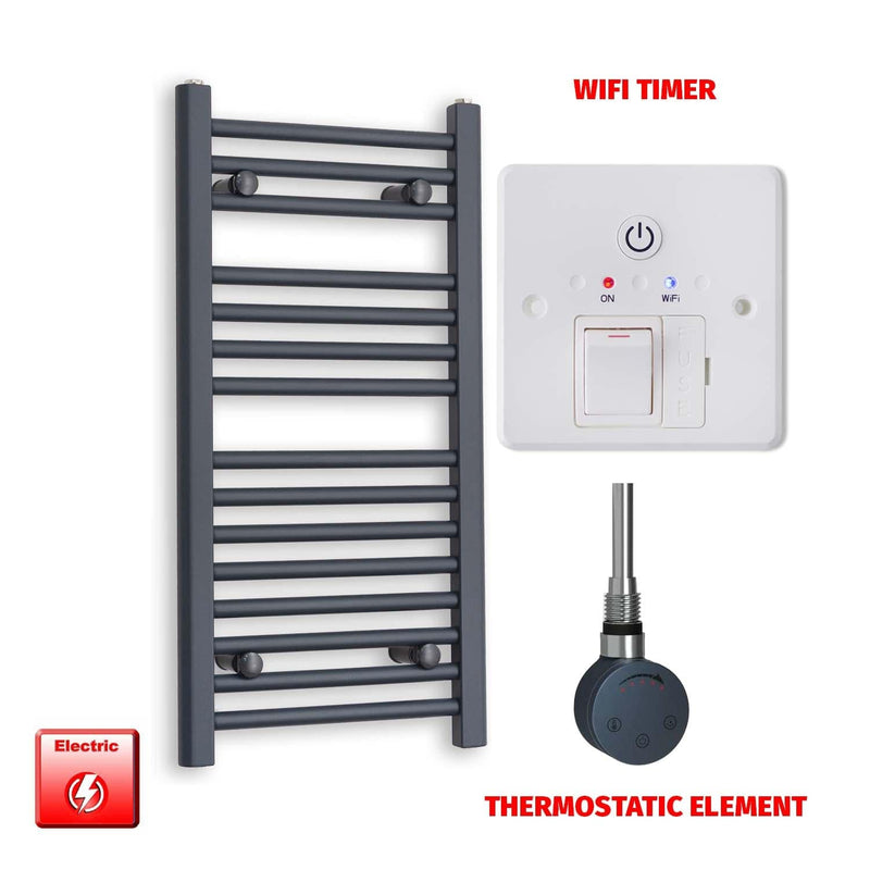 Thermostatic Element + Wifi Timer 400 x 800 Flat Anthracite Pre-Filled Electric Towel Radiator