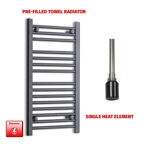 Single Heat Element 400 x 800 Flat Black Pre-Filled Electric Towel Radiator