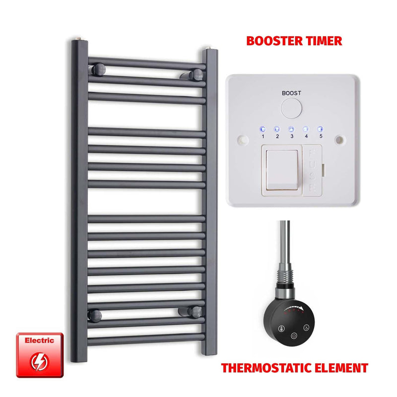 Thermostatic Element + Booster Timer 400 x 800 Flat Black Pre-Filled Electric Towel Radiator