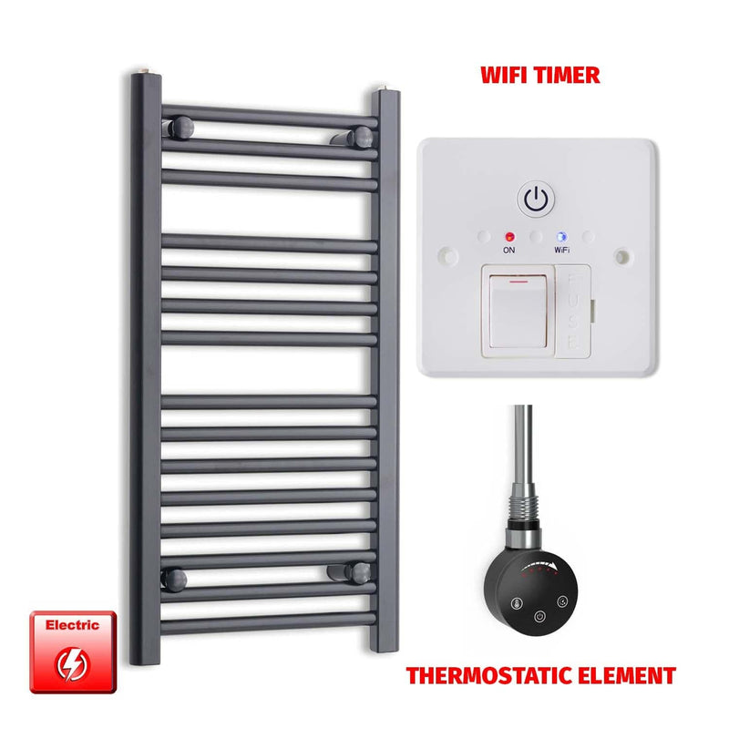 Thermostatic Element + Wifi Timer 400 x 800 Flat Black Pre-Filled Electric Towel Radiator