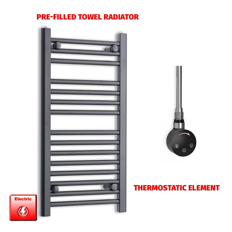 Thermostatic Element 400 x 800 Flat Black Pre-Filled Electric Towel Radiator