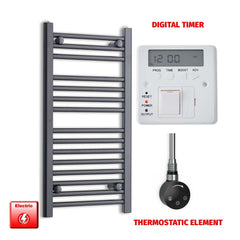 Thermostatic Element + Digital Timer 400 x 800 Flat Black Pre-Filled Electric Towel Radiator