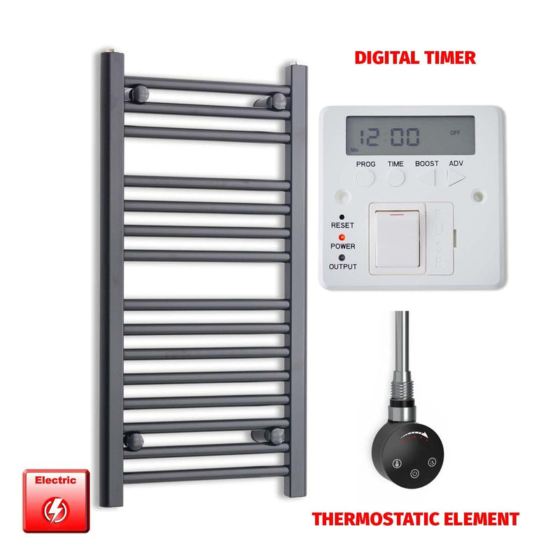 Thermostatic Element + Digital Timer 400 x 800 Flat Black Pre-Filled Electric Towel Radiator