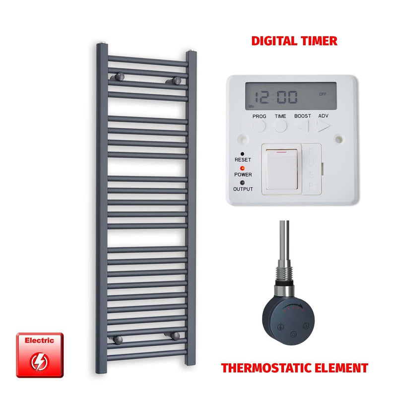 Thermostatic Element + Digital Timer 400x1200 Flat Anthracite Pre-Filled Electric Towel Radiator