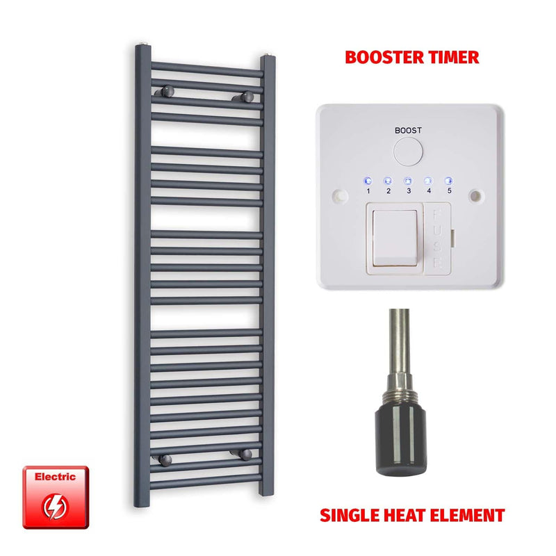 Single Heat Element + Booster Timer 400x1200 Flat Anthracite Pre-Filled Electric Towel Radiator